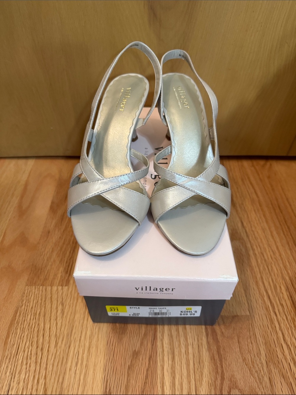 Villager “Magic Taupe” Crisscross Slingback Heels